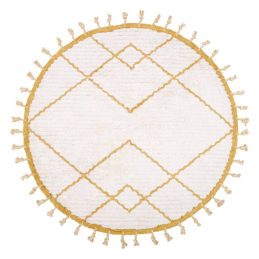 Nattiot Bielo-žltý bavlnený ručne vyrobený koberec  Come, ø 120 cm, značky Nattiot