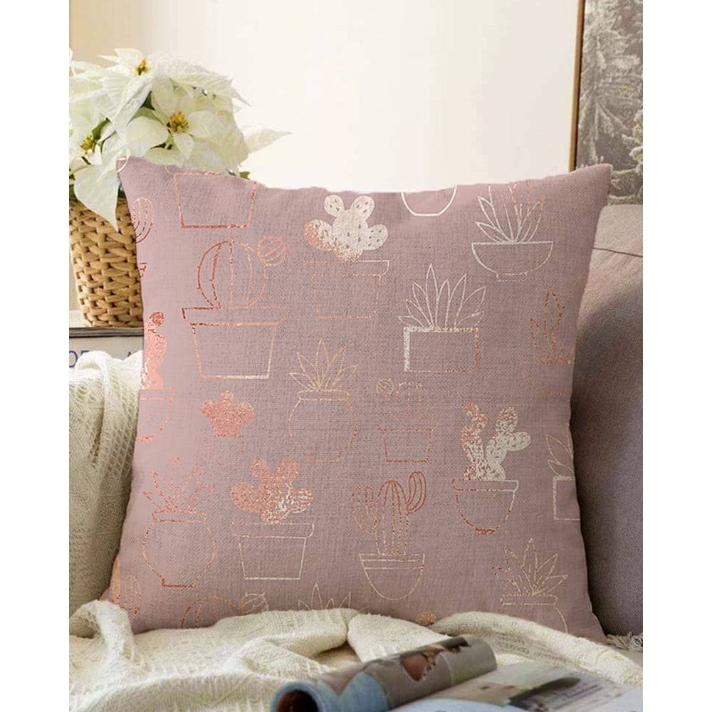 Minimalist Cushion Covers Ružová obliečka na vankúš s prímesou bavlny  Succulent, 55 x 55 cm, značky Minimalist Cushion Covers