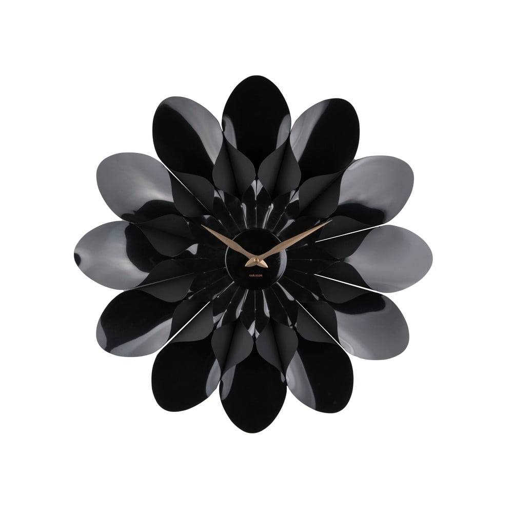 Karlsson Čierne nástenné hodiny  Flower, ø 60 cm, značky Karlsson