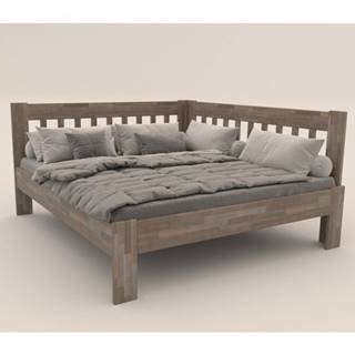 Rohová posteľ APOLONIE pravá, buk/sivá, 180x200 cm