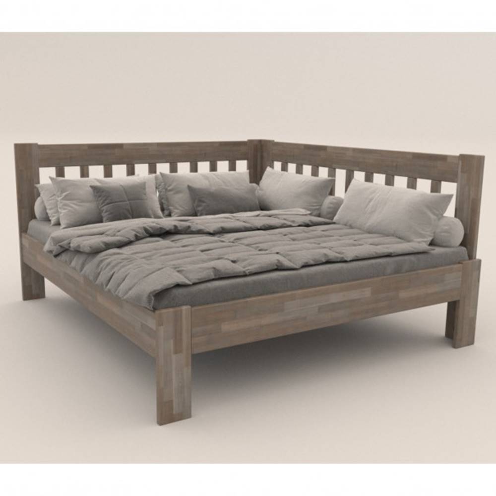 Sconto Rohová posteľ APOLONIE pravá, buk/sivá, 160x200 cm, značky Sconto