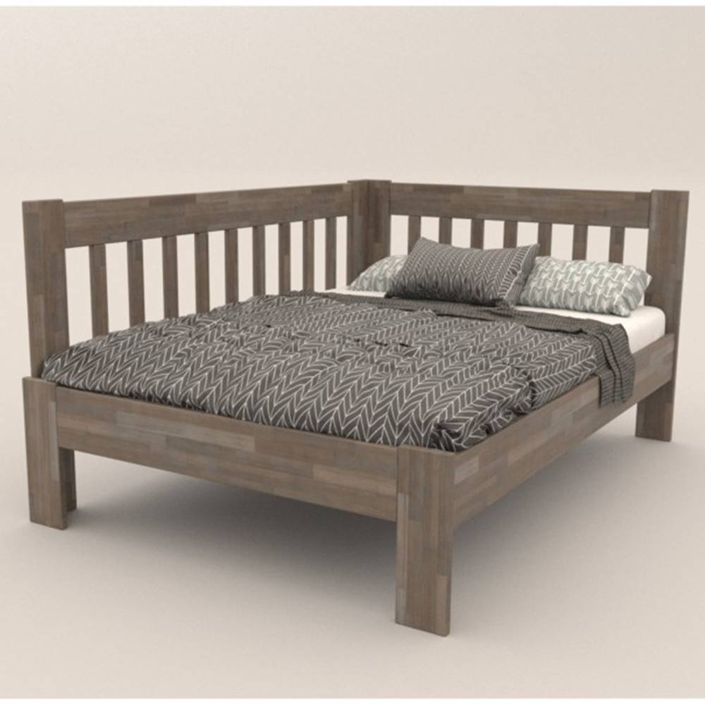 Sconto Rohová posteľ APOLONIE ľavá, buk/sivá, 140x200 cm, značky Sconto