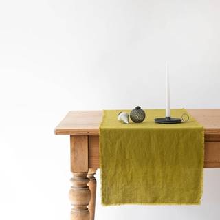 Zelený ľanový behúň na stôl Linen Tales Classic, 40 x 200 cm