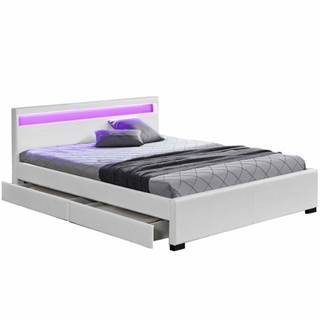 Manželská posteľ RGB LED osvetlenie biela ekokoža 160x200 CLARETA