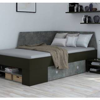 ASKO - NÁBYTOK Úložná posteľ so zástenou Junior 120x200 cm, čierna/tmavý betón, značky ASKO - NÁBYTOK