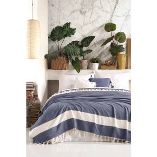Viaden Tmavomodrý bavlnený pléd cez posteľ  Şeritli, 200 x 230 cm, značky Viaden