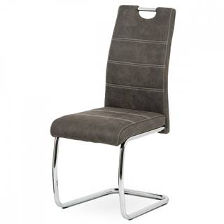 AUTRONIC  HC-483 GREY3 Jedálenská stolička, antracitovo sivá látka COWBOY v dekore vintage kože, kovová chrómovaná perová podnož, značky AUTRONIC