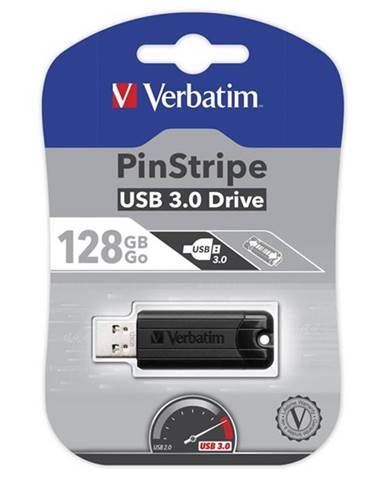 Verbatim USB flash disk, USB 3.0, 128GB, PinStripe, Store N Go, čierny, 49319, USB A, s výsuvným konektorom