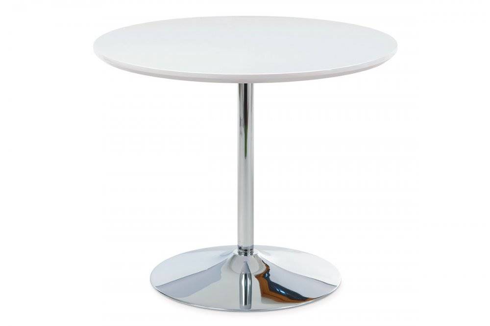 AUTRONIC  AT-1901 WT jedálenský stôl, pr. 90cm, vysoký lesk biely, chróm, značky AUTRONIC