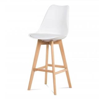 AUTRONIC  CTB-801 WT barová stolička plast, sedák biela ekokoža/nohy masív prírodný buk, značky AUTRONIC