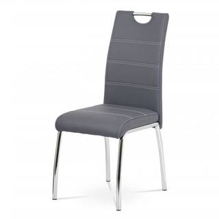 AUTRONIC  HC-484 GREY Jedálenská stolička, poťah sivá ekokoža, biele prešitie, kovová štvornohá chrómovaná podnož, značky AUTRONIC