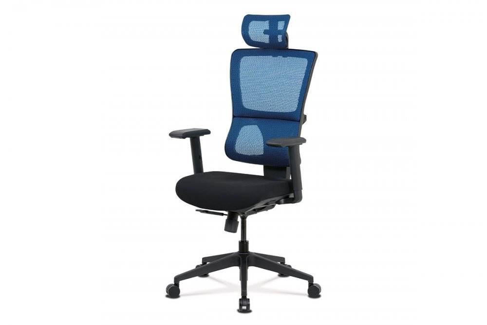 AUTRONIC  KA-M04 BLUE kancelárska stolička, čierna látka+modrá sieťovina, synchrónny mech., plastový kríž, značky AUTRONIC