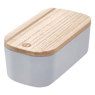 Sivý úložný box s vekom z dreva paulownia iDesign Eco, 9 x 18,3 cm