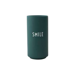 Tmavozelená porcelánová váza Design Letters Smile, výška 11 cm