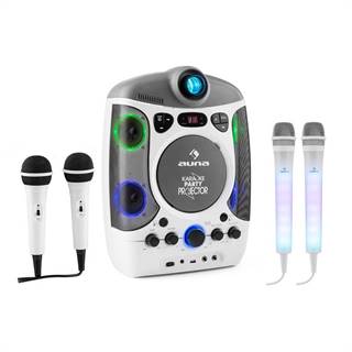 Auna  Set: karaoke systém Kara Projectura, biely + dva mikrofóny Kara Dazzl, LED podsvietenie, značky Auna