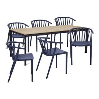 Bonami Selection Záhradná jedálenská súprava pre 6 osôb s modrou stoličkou Capri a stolom Thor, 210 x 90 cm, značky Bonami Selection