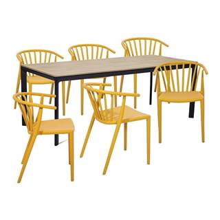 Bonami Selection Záhradná jedálenská súprava pre 6 osôb so žltou stoličkou Capri a stolom Thor, 210 x 90 cm, značky Bonami Selection