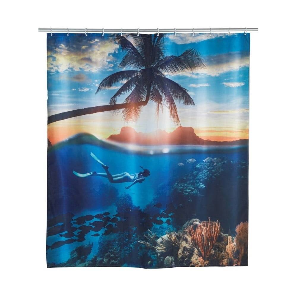 Wenko Modrý sprchový záves  Paradise, 180 × 200 cm, značky Wenko