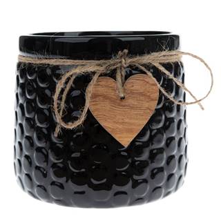 Sixtol Keramický obal na kvetináč Wood heart čierna, 14 x 12,5 cm, značky Sixtol