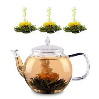 Feelino Sklenená kanvica, 800 ml, borosilikátové sklo, s uzáverom, čajové sitko a čajové kvety