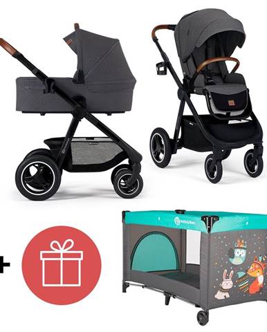 KINDERKRAFT Kočík Everyday 2v1 Black Dark Grey + PETITE&MARS Postieľka Koot - Fox Aqua