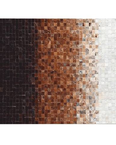 KONDELA Luxusný kožený koberec, biela/hnedá/čierna, patchwork, 70x140, KOŽA TYP 7