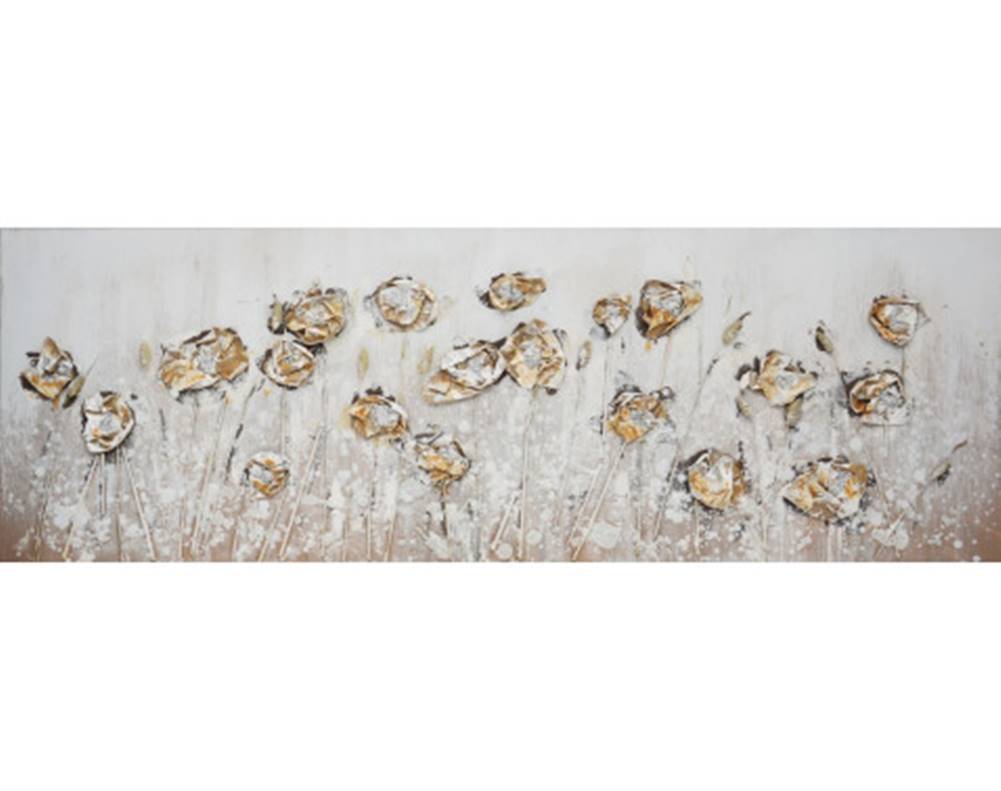 ASKO - NÁBYTOK Ručne maľovaný obraz Kvety 120x40 cm, 3D štruktúra, značky ASKO - NÁBYTOK