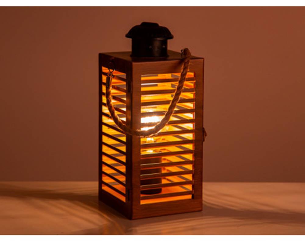 ASKO - NÁBYTOK Stolová lampa Wismar 25 cm, tvar lucerny, drevený vzhľad, značky ASKO - NÁBYTOK