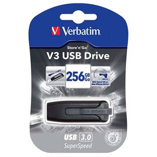 Verbatim  USB flash disk, USB 3.0, 256GB, V3, Store N Go, čierny, 49168, USB A, s výsuvným konektorom, značky Verbatim