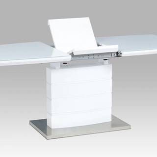 AUTRONIC  HT-440 WT rozkladací jedálenský stôl 140+40x80x76cm, biely lesk, biele sklo/brusený nerez, značky AUTRONIC