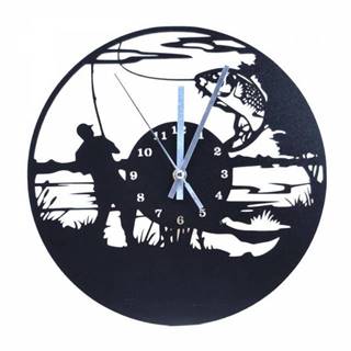 Nástenné hodiny dizajn RYBÁR, priemer 30 cm, čierne