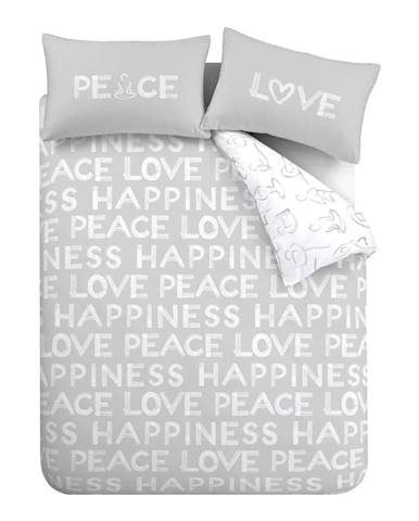 Bielo-sivé obliečky na dvojlôžko 200x200 cm Peace and Yoga - Catherine Lansfield