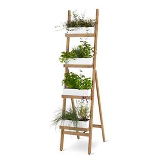 Sklopný rebrík na pestovanie rastlín s hranatými kvetináčmi, biely