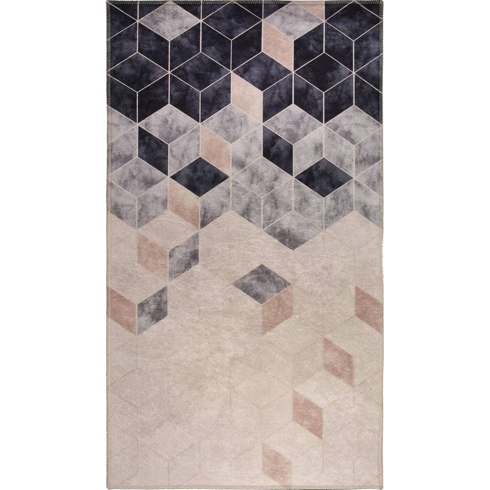 Vitaus Tmavomodro-krémový prateľný koberec 80x50 cm - , značky Vitaus