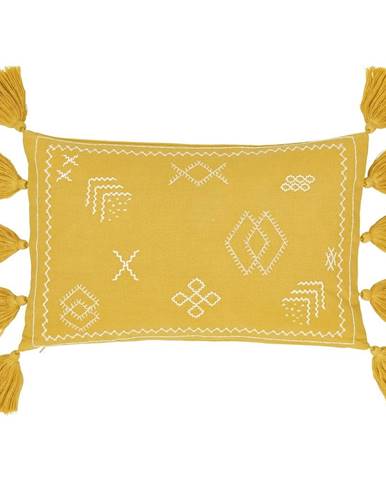Žltá bavlnená dekoratívna obliečka na vankúš Westwing Collection Huata, 30 x 50 cm