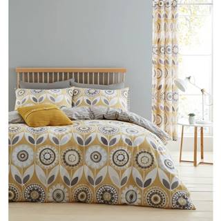 Žlto-sivé posteľné obliečky Catherine Lansfield Annika, 135 x 200 cm