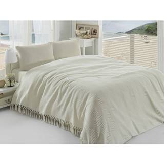 Krémovobiely ľahký bavlnený pléd cez posteľ na dvojlôžko Pique, 220 × 240 cm