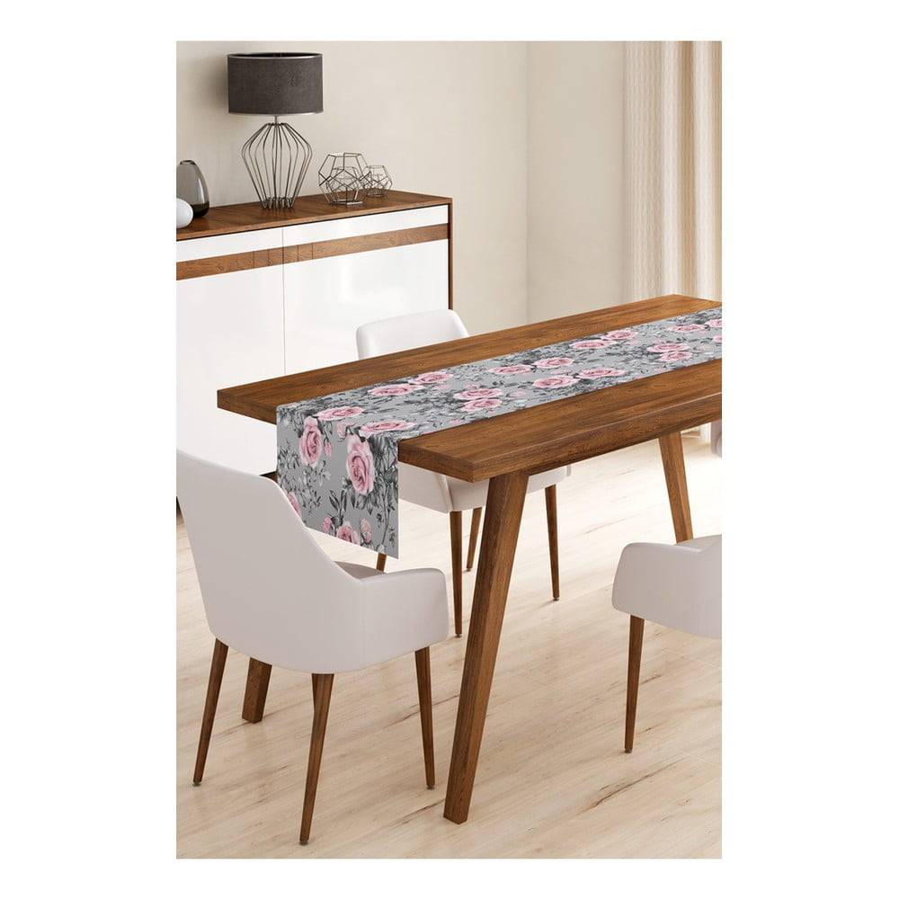 Minimalist Cushion Covers Behúň na stôl z mikrovlákna  Grey Roses, 45 x 140 cm, značky Minimalist Cushion Covers