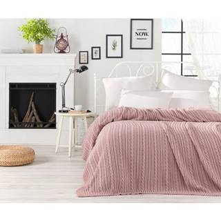 Púdrovoružový pléd cez posteľ s prímesou bavlny Homemania Decor Camila, 220 x 240 cm