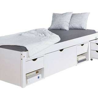 Sconto Posteľ s nočným stolíkom SCALLA biela, 90x200 cm, značky Sconto