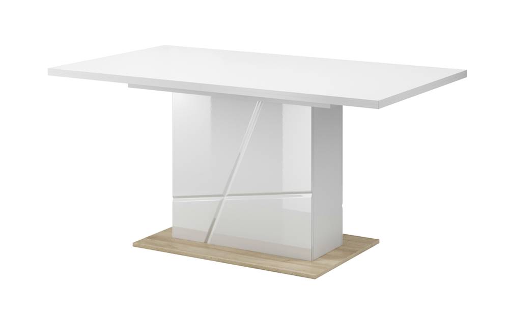 Sconto Jedálenský stôl FUTURA 10 biela vysoký lesk/dub riviéra, značky Sconto
